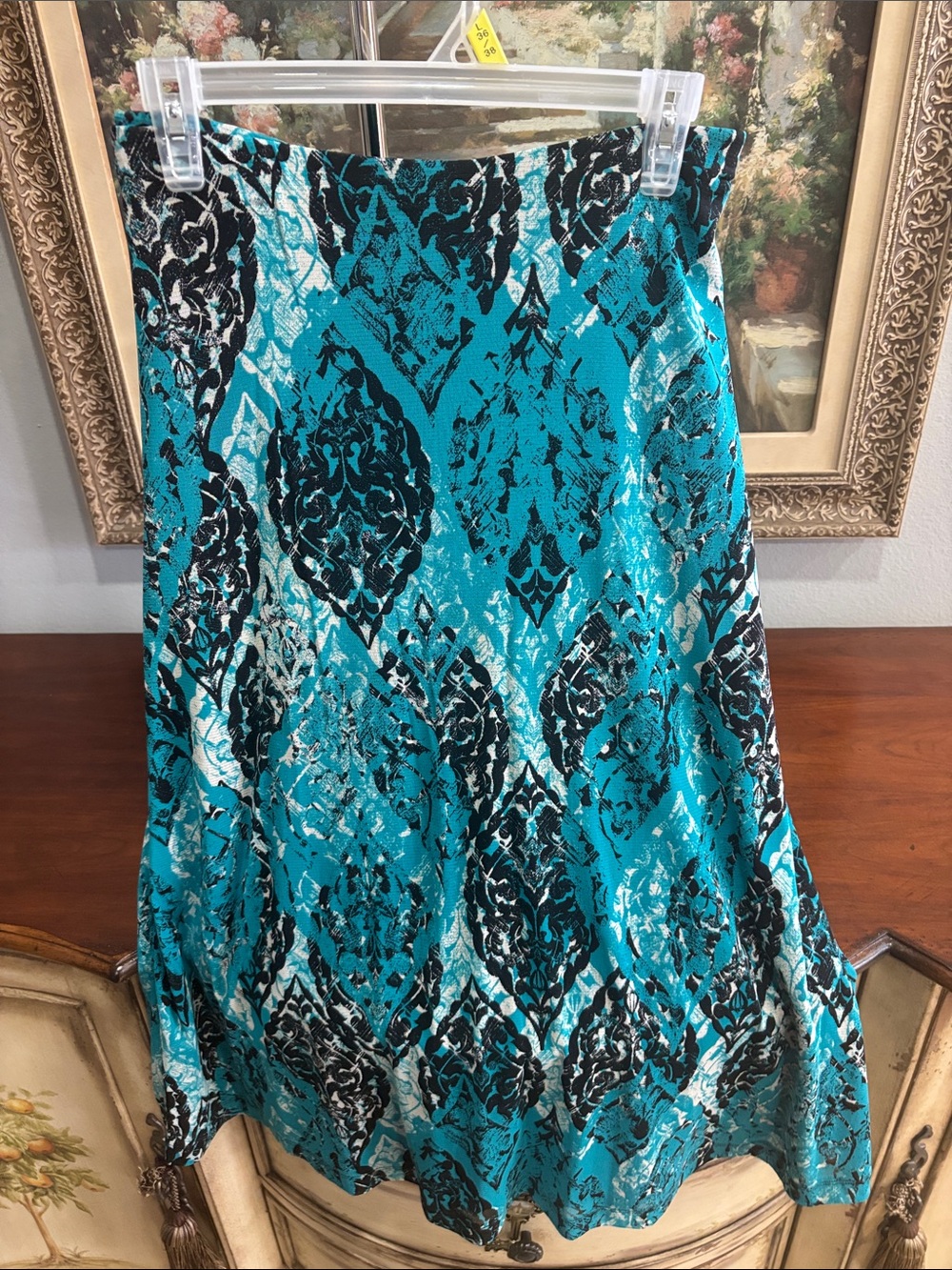 212 Collection Teal and Black Printed Skirt